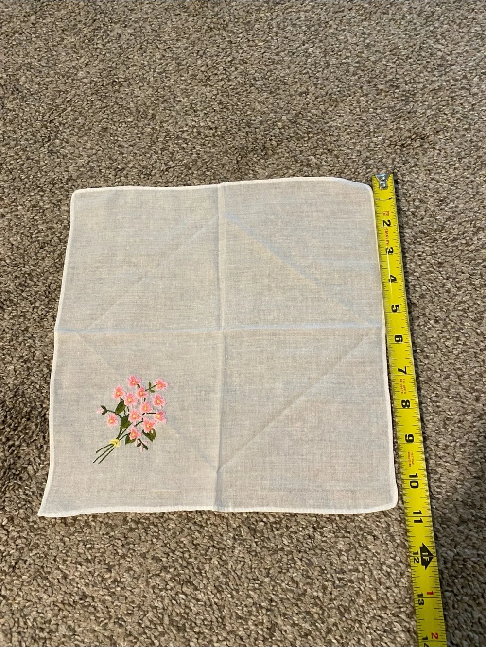 Vintage Pink Floral Embroidered handkerchief